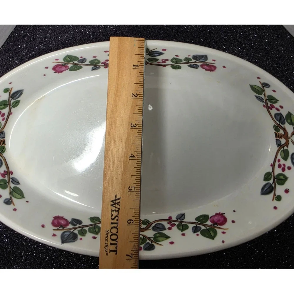 Vintage Oval Ceramic Baking Dish‎ Fruit Vine Pomegranate White 12 Inch Casserole